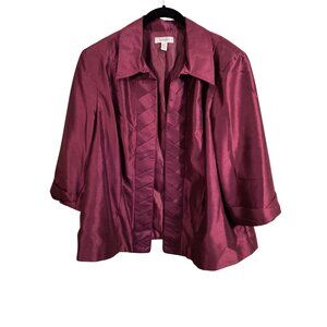 Dressbarn Burgundy Red Evening Jacket Womens 18/20 Satin Open Front Waist